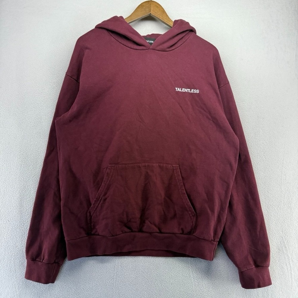 talentless Hoodie Men's Large Red Maroon Burgundy Blank Spellout Heavyweight USA
